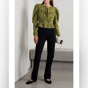 Doen NWT Small Amelia Green Floral Cotton Poplin Blouse